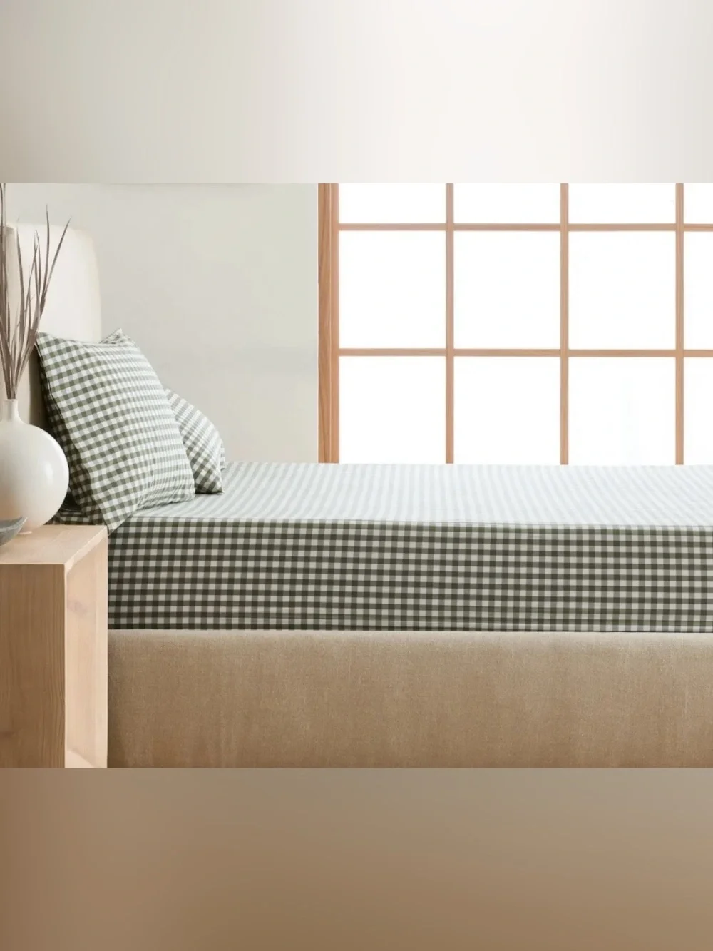 NWT Quince Organic Crisp Percale Gingham Sheet Set, Twin (Olive)